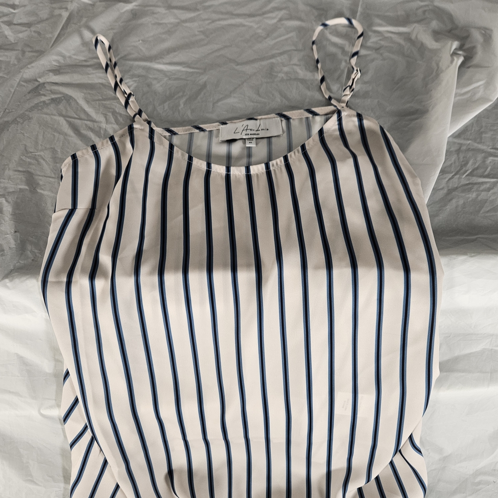 L'Academie Striped Blue and White Women's  Top With Spaghetti Straps